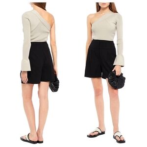 Theory Chenoa Bermuda Shorts Linen Blend Black Cuffed Classic